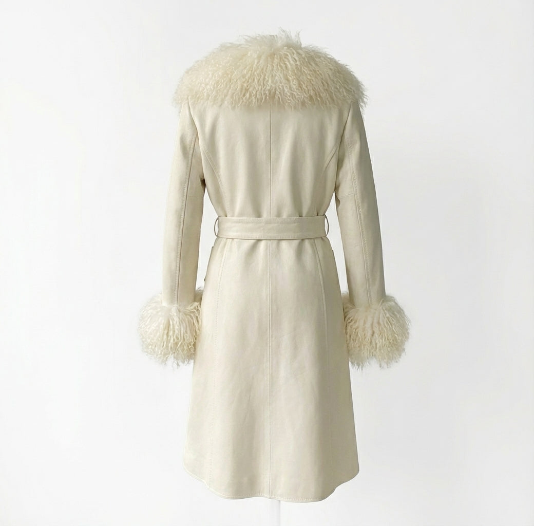 Wool Coat with Mongolian Shearling Details