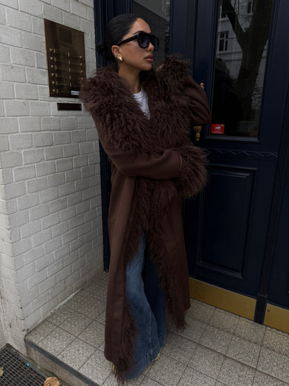 Linda Wool Coat with Mongolian Shearling Details