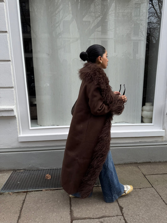 Linda Wool Coat with Mongolian Shearling Details