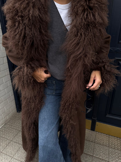 Linda Wool Coat with Mongolian Shearling Details