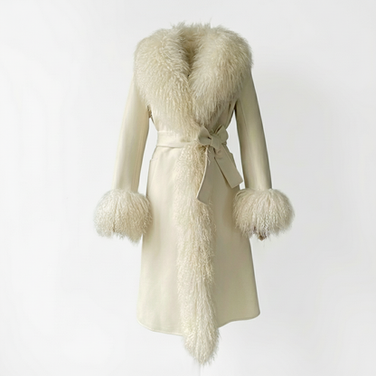 Wool Coat with Mongolian Shearling Details